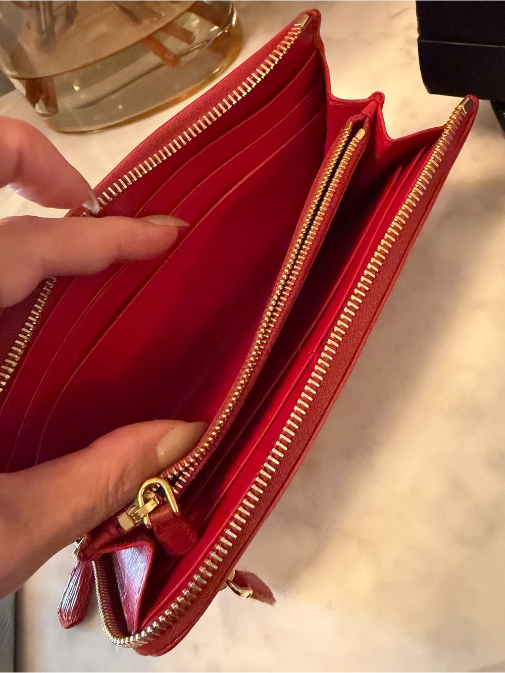 Prada Epi leather Red Textured Zip-Around Wallet with Gold Logo - Picture 9 of 17